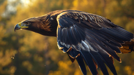 Golden eagle in flight - obrazy, fototapety, plakaty