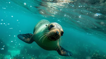 Foto op Plexiglas sea lion swimming underwater in the ocean © Banu