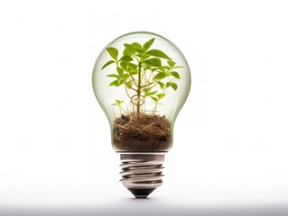 Lightbulb with Plant Growing Inside Innovation and Growth Isolated on White Background AI Generated