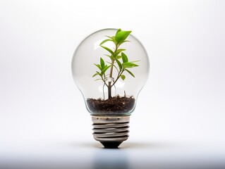 Lightbulb with Plant Growing Inside Innovation and Growth Isolated on White Background AI Generated