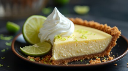 A delightful key lime pie with a zesty lime custard in a graham cracker crust
