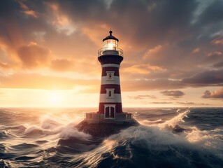 Lighthouse Shining Beam Guidance and Hope Isolated on White Background AI Generated