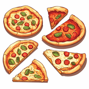 Pizza collection: various pizza slices, pepperoni.