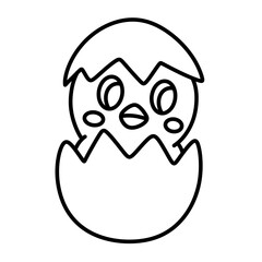 Newborn easter baby chicken character in egg line icon.