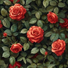 Lush Red Roses Seamless Pattern
