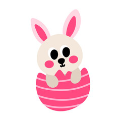 Cute cartoon bunny inside cracked easter egg