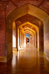 Beautiful arch entryway in Shah Jahan Mosque in Thatta, Pakistan. Also known as Jamia Masjid of Thatta. 