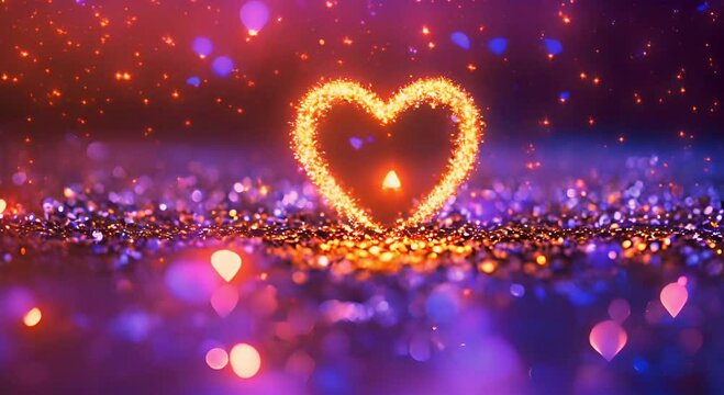 Vibrant Neon Lights, Glowing Hearts in a Joyful 2014 Night Sky