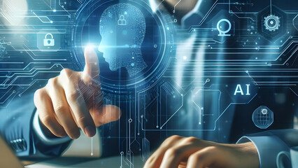 AI, data science, digital technology concept. machine learning, data management system, cloud computing technology, software development. tablet. business