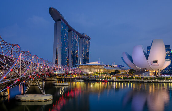 Helix Bridge, a pedestrian bridge designed from form of the curved DNA structure.