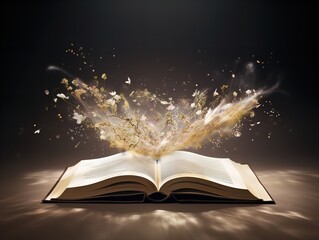 Open Book with Flying Pages Imagination Unleashed Isolated on White Background AI Generated
