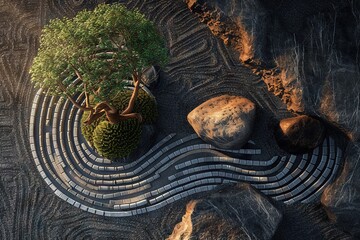 A serene and simplistic scene of nature's balance, with a stack of rocks resting atop the soft grains of sand.