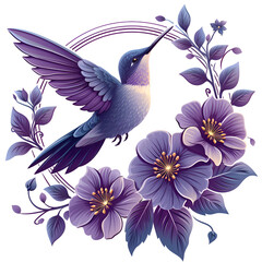 Obraz premium A logo illustration of a hummingbird and flowers on white background. Created with generative AI.