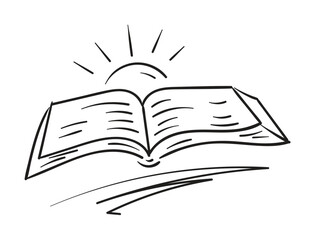 scribble book shape. hand drawn open book and sun symbol