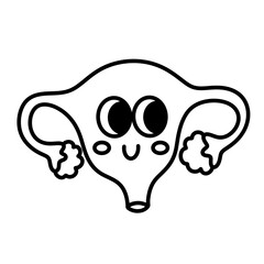 organ womb cartoon character line icon.