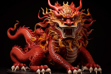 Obraz premium traditional red chinese dragon for chinese new year 2024, chinese lucky dragon symbol, Lùhng, ryū, 龍/竜, yong, 용, mungkorn, มังกรจีน, rồng, generative AI