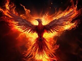 Phoenix Rising from Ashes Rebirth and Immortality Isolated on White Background AI Generated