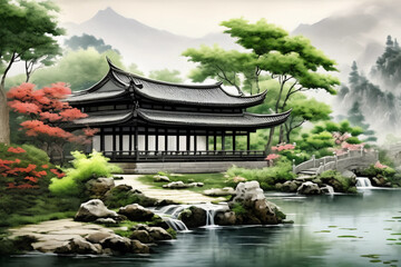 chinese temple in the garden