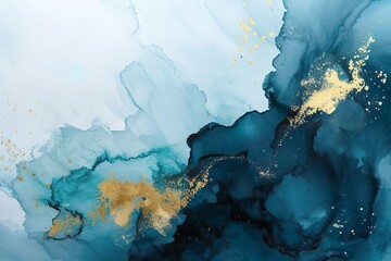 Abstract Wave in blue collors, Watercolor and Marble Art