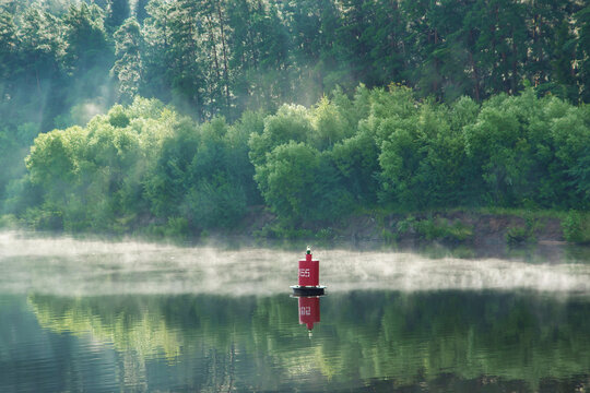 Fog in the morning on the Volga river.