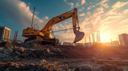 Fotobehang Heavy equipment excavator operating in a construction project area. © Matthew