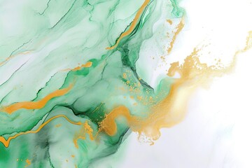 Abstract Wave in warm green collors, Watercolor Art