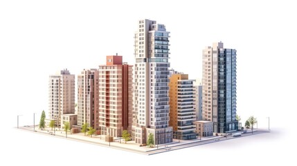 Illustration depicting the construction site of skyscrapers, showcasing the development of high-rise office and urban buildings, isolated on a white background