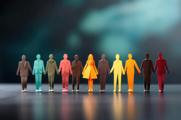 Paper colorful silhouettes of people holding hands - Concept of inclusion of diversity and equality between people - obrazy, fototapety, plakaty