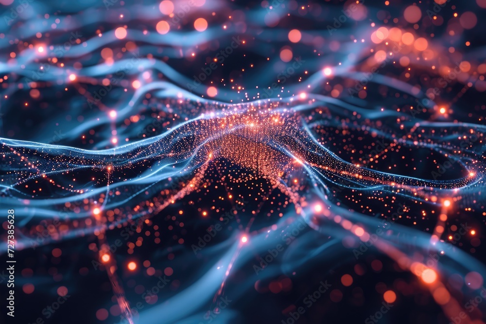 Poster Computer Generated Image of a Network of Lines and Dots, A neural network visualizing threat detection, AI Generated