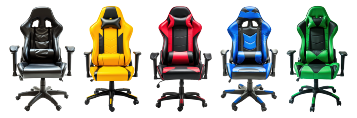 Set of gaming chairs isolated on transparent background.