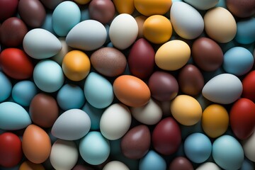 picture of colorful painted eggs for easter celebration. background image of easter eggs. chocolate easter eggs, Ai generated image
