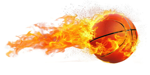 A basketball on fire isolated on transparent background.