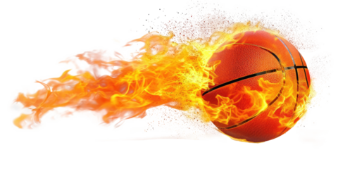 A basketball on fire isolated on transparent background.