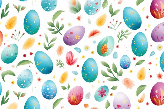 vector image of easter eggs. Painted eggs. Background image of eggs with flowers. White background


