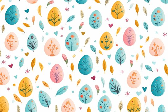 vector image of easter eggs. Painted eggs. Background image of eggs with flowers. White background

