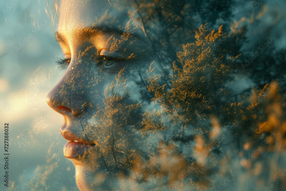 Poster a conceptual photograph created by merging multiple images with ai, telling a visual story that goes