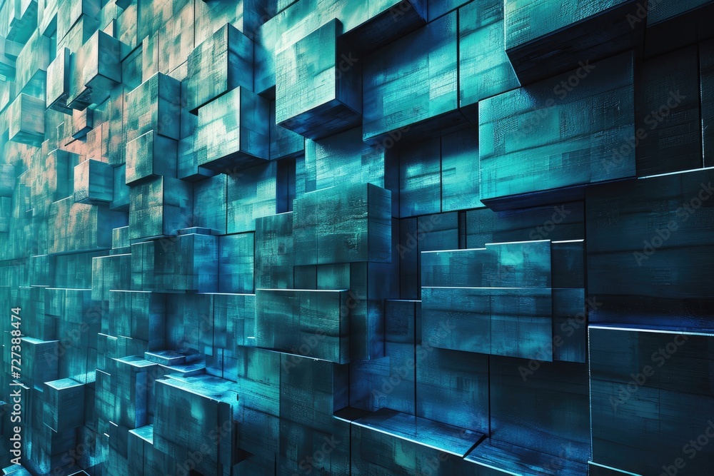 Aufkleber a wall constructed using blocks of wood arranged in a pattern, a series of walls representing layers