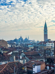 Obraz premium Top view of old town Vanice at sunset in Italy