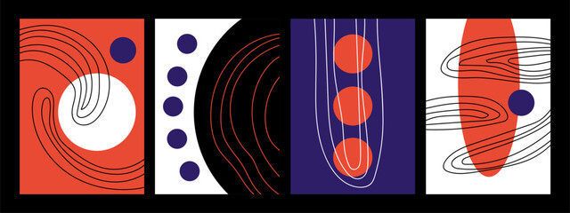 Creative minimalist abstract art painting on a background of colored circles and ellipses and a hand-drawn Scribble Circle doodle. Design for wall decoration, postcard, poster or brochure.