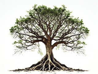 Fototapeta premium Tree with Deep Roots Stability and Growth Isolated on White Background AI Generated
