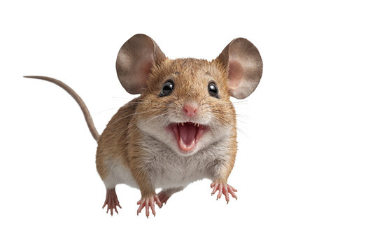 funny mouse animal in full body jumping through the picture isolated against transparent background
