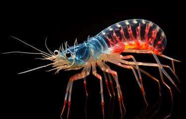 A shrimp with red and blue stripes. Generative AI.