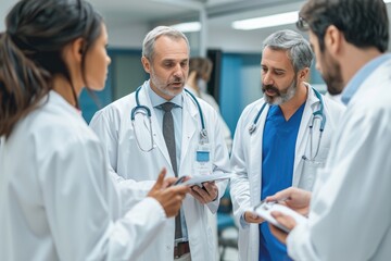 A group of doctors engaging in a lively discussion about various patient cases and medical strategies, A team of doctors discussing a patient's treatment, AI Generated