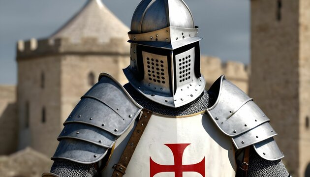 medieval knight in armour, Templar Knight in full armor - 1200's created with generative ai