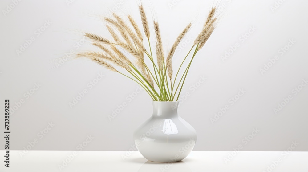 Poster a vase with some grass in it. generative ai.