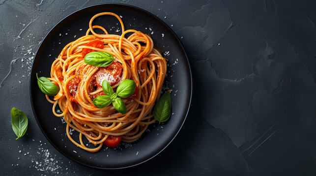 Italian Spaghetti Plate - A Classic Dish Served on a Dark Background
