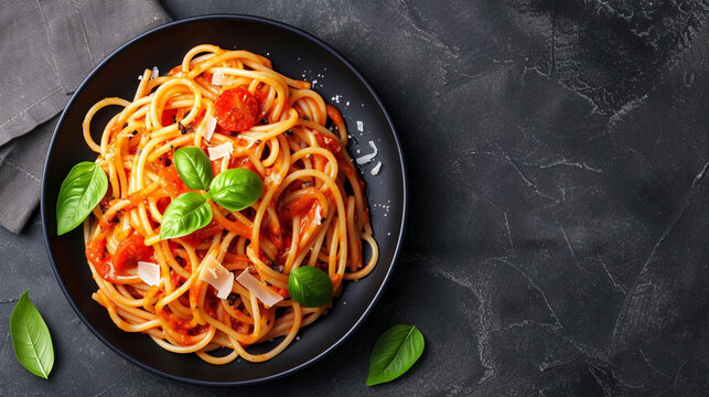 Italian Spaghetti Dinner - Elegant Plate of Dark Pasta