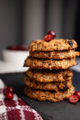 Healthy oatmeal cookies for breakfast. Cookies made from banana, oat flakes, dried cranberries and natural seeds and seeds. the Healthy desserts.