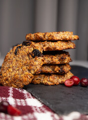 Healthy oatmeal cookies for breakfast. Cookies made from banana, oat flakes, dried cranberries and natural seeds and seeds. the Healthy desserts.