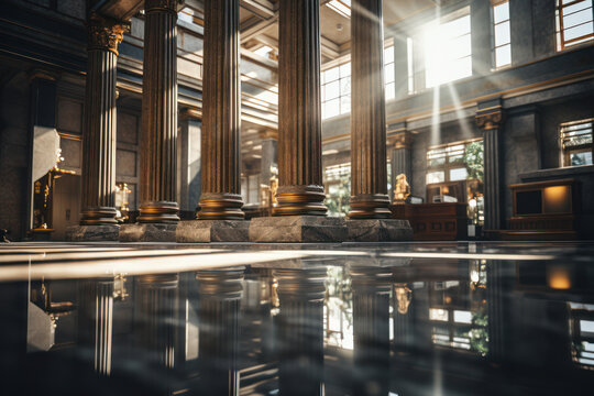 The interplay of light and shadow in the digital realm mirrors the nuanced landscape of banking, emphasizing the depth and complexity of financial solutions.  Generative Ai.